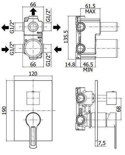 Смеситель для ванны скрытого монтажа Paffoni Ringo хром RIN019CR
