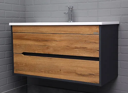 Тумба-умывальник подвесной Домино Karat 100 дуб вотан/антрацит DK3204T+4640021065204