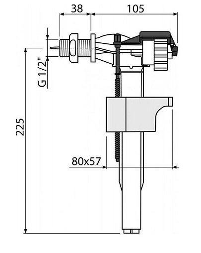 Заливной клапан для бачка ½" пластик боковой AlcaPlast A15-½"