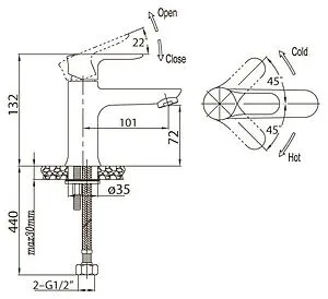 Смеситель для раковины BelBagno Reno хром REN-LVM25-CRM, 2