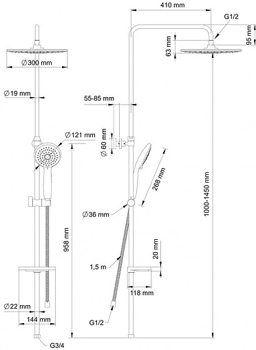 Душевая система без смесителя Swedbe Hermes хром 5001-Р