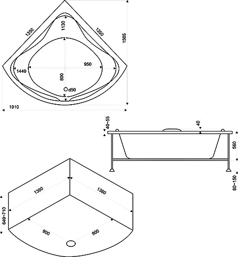 Ванна акриловая Bas Риола 135x135 В00030