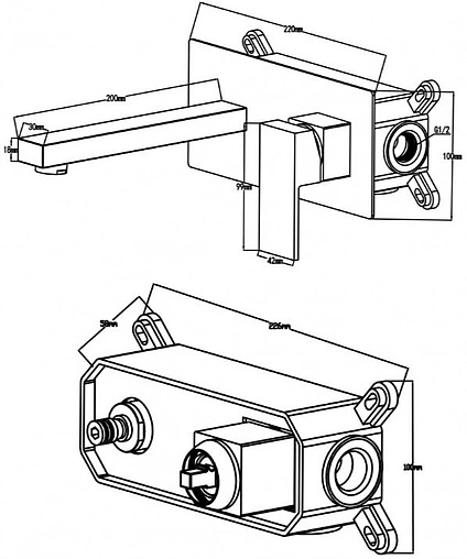 Смеситель для раковины из стены Swedbe Platta чёрный матовый 5501B Смеситель для раковины из стены Swedbe Platta чёрный матовый 5501B