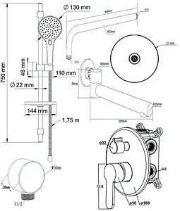 Душевая система со смесителем для ванны Swedbe Platta хром 5542 Душевая система со смесителем для ванны Swedbe Platta хром 5542, 2