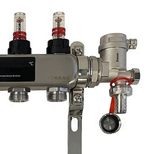 Группа коллекторная с расходомерами 9 отводов 1&quot;в/в x ¾&quot;ек WAAG WG.589.0609.F