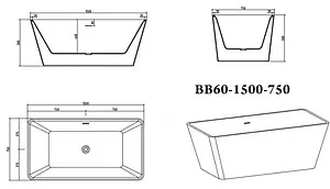 Ванна акриловая отдельностоящая BelBagno 150x75 BB60-1500-750 Ванна акриловая отдельностоящая BelBagno 150x75 BB60-1500-750, 2