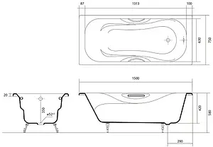 Ванна чугунная Aquatek Гамма 150х75 AQ8050FH-00 Ванна чугунная Aquatek Гамма 150х75 AQ8050FH-00, 2