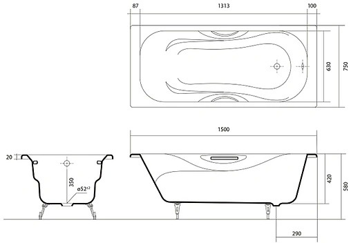 Ванна чугунная Aquatek Гамма 150х75 AQ8050FH-00