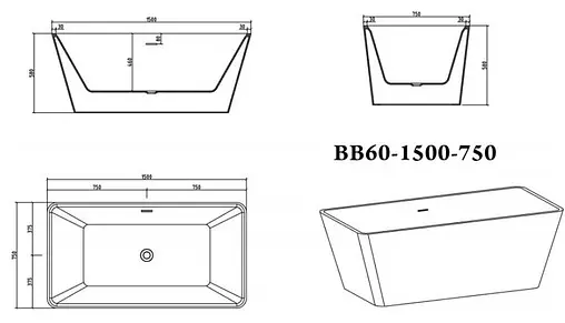 Ванна акриловая отдельностоящая BelBagno 150x75 BB60-1500-750