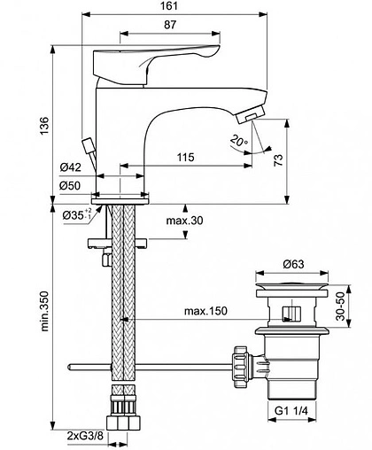 Комплект для ванны 3 в 1 Ideal Standard Alpha хром BD004AA