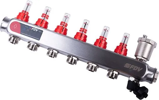 Группа коллекторная с расходомерами 6 отводов 1&quot;в/в x ¾&quot;ек FDV S1103C-2/6