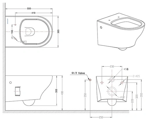Унитаз подвесной Bravat Rael белый C01017UW-A-ENG