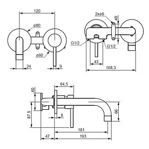 Смеситель для раковины из стены Damixa Scandinavian Pure чёрный матовый 360260300, 2
