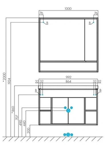 Тумба под умывальник подвесная Aquaton Флай 100 белый/дуб крафт 1A237501FAX10