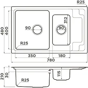 Мойка кухонная Omoikiri Mizu 78-2-IN нержавеющая сталь 4973731 Мойка кухонная Omoikiri Mizu 78-2-IN нержавеющая сталь 4973731, 2
