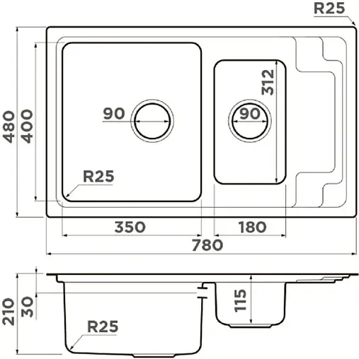 Мойка кухонная Omoikiri Mizu 78-2-IN нержавеющая сталь 4973731