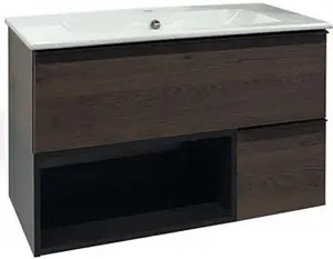 Тумба-умывальник подвесная Comforty Франкфурт 90 дуб шоколадно-коричневый/чёрный 00004150657CF, 1