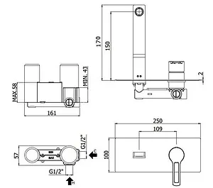 Смеситель для раковины из стены Paffoni Ringo чёрный матовый RIN104NO Смеситель для раковины из стены Paffoni Ringo чёрный матовый RIN104NO, 2