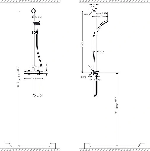 Душевая система с термостатом для душа Hansgrohe Croma Select S 110 3jet Multi SemiPipe хром/белый 27247400