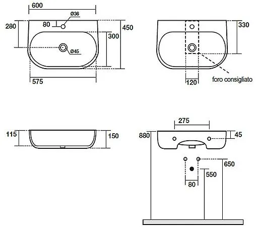 Раковина Kerasan Nolita 60 белый 534101*1