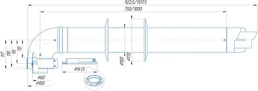Комплект дымохода Ø 60/100мм L=1000мм Krats Стандарт KTS-01-075