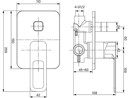 Смеситель для ванны скрытого монтажа IDDIS Slide хром SLISB00i67