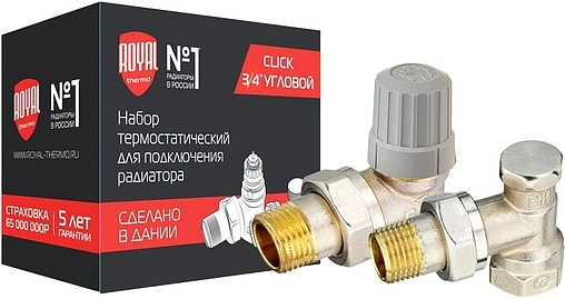 Комплект вентилей терморегулирующих угловых ¾" в/н Royal Thermo RTE 07.0010 Комплект вентилей терморегулирующих угловых ¾" в/н Royal Thermo RTE 07.0010