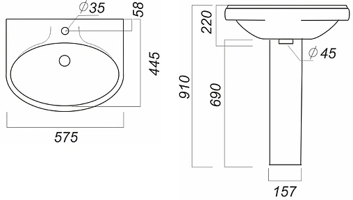 Раковина Sanita Самарский 57 белый WB.PD/Samarsky/57-C/WHT.G/S1