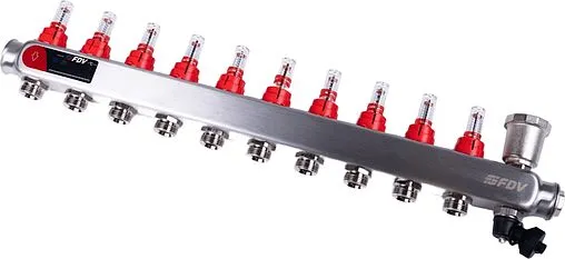 Группа коллекторная с расходомерами 10 отводов 1&quot;в/в x ¾&quot;ек FDV S1103C-2/10