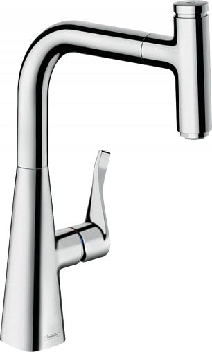 Смеситель для кухни с выдвижным изливом Hansgrohe Metris Select M71 240 1jet sBox хром 73802000