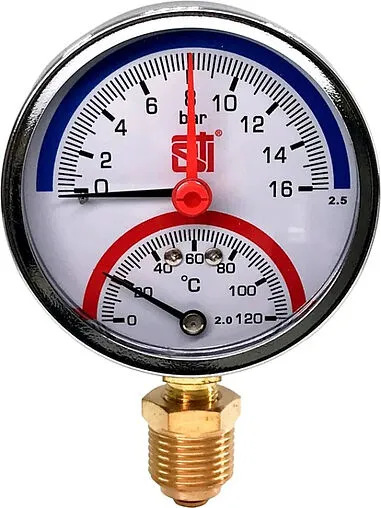 Термоманометр радиальный STI 80мм 16 бар 120°С ½&quot; ТМР80-12-16УП
