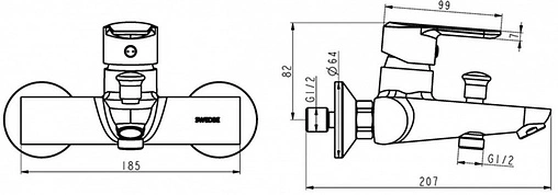 Смеситель для ванны Swedbe Olymp хром 1830