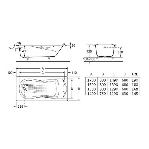 Ванна чугунная Roca Haiti 150x80 2332G000R