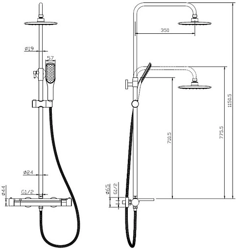 Душевая система с термостатом для душа SMARTsant Афалина хром/белый SM2308AW