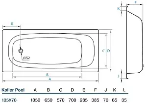 Ванна стальная Koller Pool 105х70E белый B15E1200E, 2