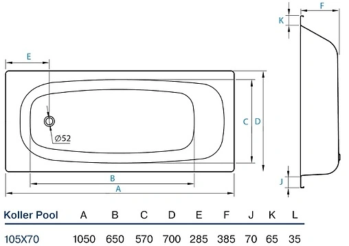 Ванна стальная Koller Pool 105х70E белый B15E1200E