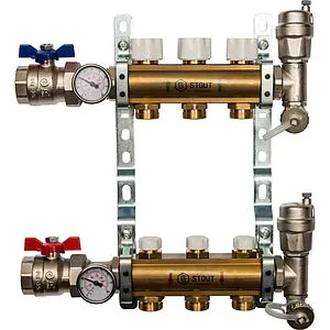 Группа коллекторная без расходомеров 3 отвода 1&quot;в/в x ¾&quot;ек Stout SMB 0468 000003, 1