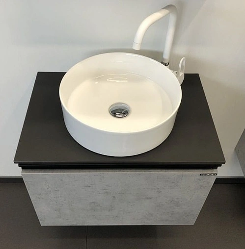 Тумба-умывальник подвесная Comforty Эдинбург 60 бетон светлый/чёрный 00-00002782CF