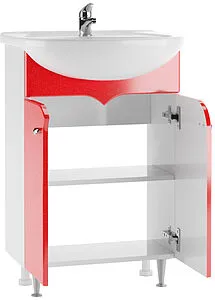 Тумба-умывальник напольный Айсберг Радуга Красный 55 красный/белый DA1102TR+Вн МуБ03, 4