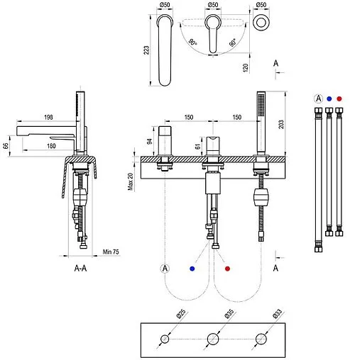 Смеситель на борт ванны на 3 отверстия Ravak Puri хром X070142
