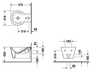 Биде подвесное Duravit Starck 1 белый 02741500001-WG, 2