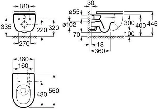 Унитаз подвесной безободковый Roca Meridian Rimless белый A34H240000