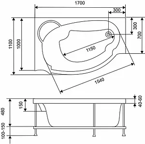Ванна акриловая Eurolux Alexandria 170x110 L E2017011003L Ванна акриловая Eurolux Alexandria 170x110 L E2017011003L, 2