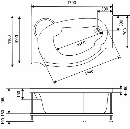 Ванна акриловая Eurolux Alexandria 170x110 L E2017011003L Ванна акриловая Eurolux Alexandria 170x110 L E2017011003L