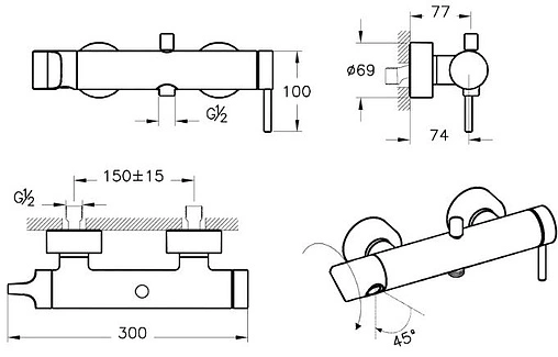 Смеситель для ванны VitrA Origin чёрный матовый A4261936