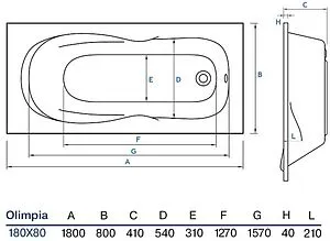 Ванна акриловая Koller Pool Olimpia 180x80 Ванна акриловая Koller Pool Olimpia 180x80, 2