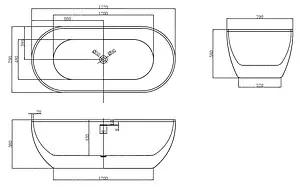 Ванна акриловая отдельностоящая Abber 172x79 белый/панель Black matte AB9241MB, 2
