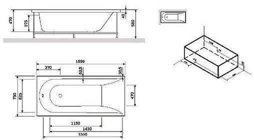 Каркас для ванны Am.Pm Spirit 170x75 W72A-170-075W-R2