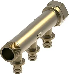 Коллектор распределительный проходной 3 отвода ¾"в/н x 16мм TECEflex 762202 Коллектор распределительный проходной 3 отвода ¾"в/н x 16мм TECEflex 762202, 1