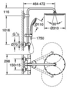 Душевая система с термостатом для душа Grohe Euphoria XXL System 310 хром 26075000 Душевая система с термостатом для душа Grohe Euphoria XXL System 310 хром 26075000, 2